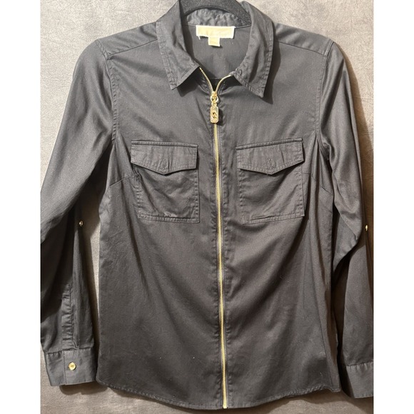 Michael Kors Tops - Michael Kors Zip Up Long Sleeve Top Black And Gold Size‎ 4